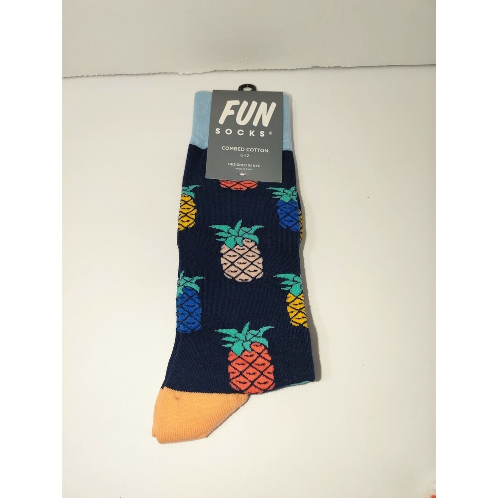Fun Socks Navy Blue Baby Blue Pinapple Combed Cotton Dress Socks Size 6-12